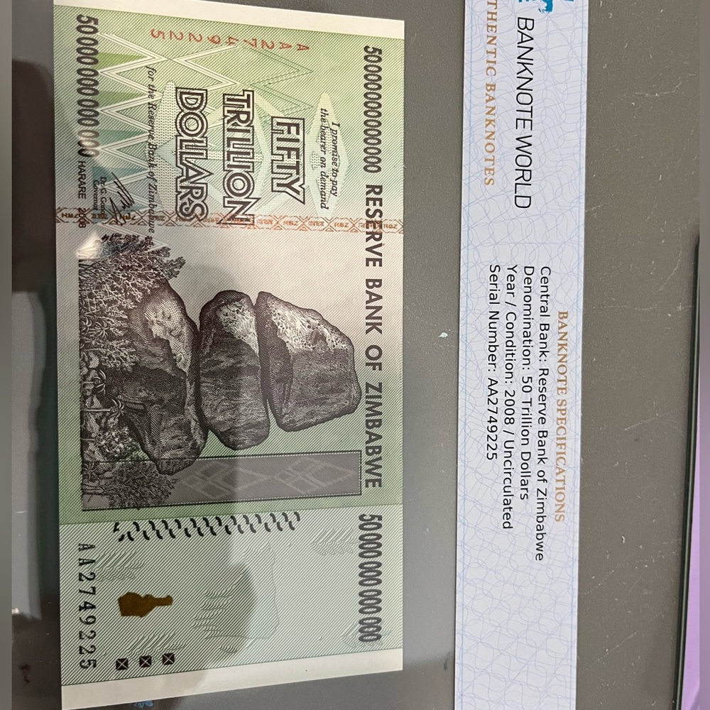 Zimbabwe 50 Trillion Bank note. Uncirculated
2008. AA series.